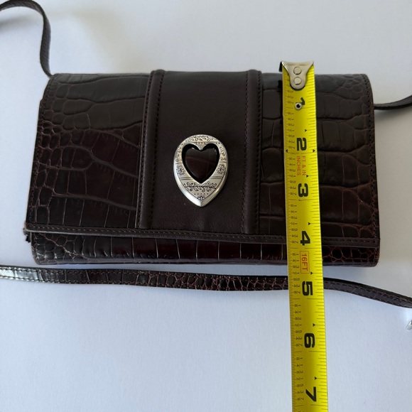 Brighton Brown Croc Embossed Leather Wallet with a Silver Heart clasp - Picture 4 of 14